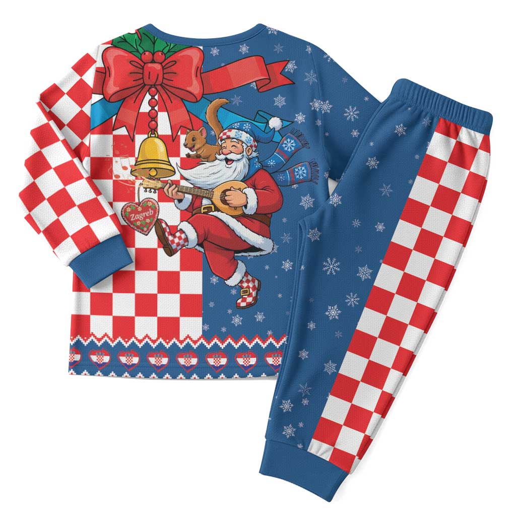 Funny Croatia Ugly Christmas Pajama Set Checkerboard Flag Santa Zagreb Design - Wonder Print Shop