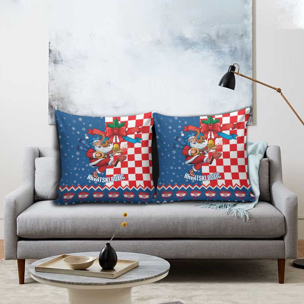 Funny Croatia Ugly Christmas Pillow Cover Checkerboard Flag Santa Zagreb Design - Wonder Print Shop