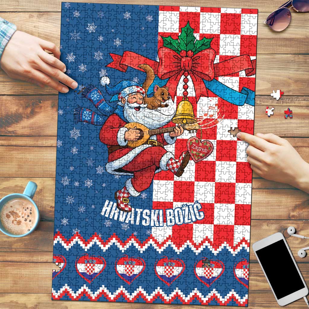 Funny Croatia Ugly Christmas Puzzle Checkerboard Flag Santa Zagreb Design - Wonder Print Shop