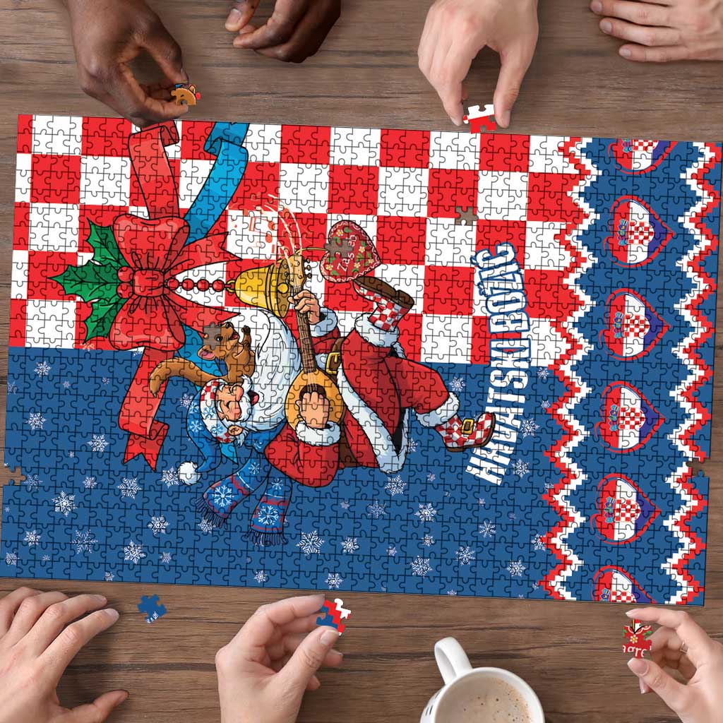 Funny Croatia Ugly Christmas Puzzle Checkerboard Flag Santa Zagreb Design - Wonder Print Shop