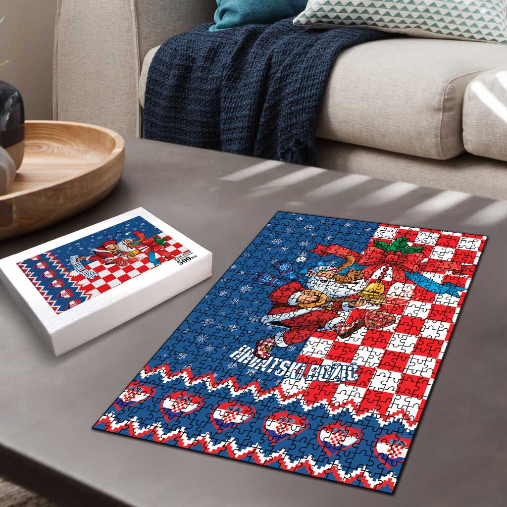 Funny Croatia Ugly Christmas Puzzle Checkerboard Flag Santa Zagreb Design - Wonder Print Shop
