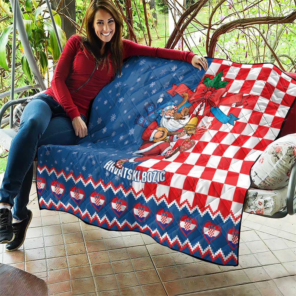 Funny Croatia Ugly Christmas Quilt Checkerboard Flag Santa Zagreb Design - Wonder Print Shop