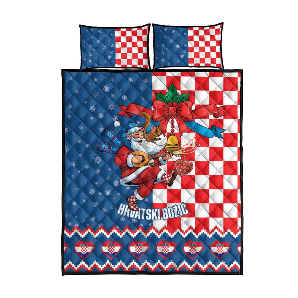 Funny Croatia Ugly Christmas Quilt Bed Set Checkerboard Flag Santa Zagreb Design - Wonder Print Shop