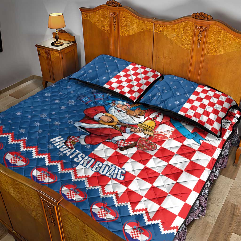 Funny Croatia Ugly Christmas Quilt Bed Set Checkerboard Flag Santa Zagreb Design - Wonder Print Shop