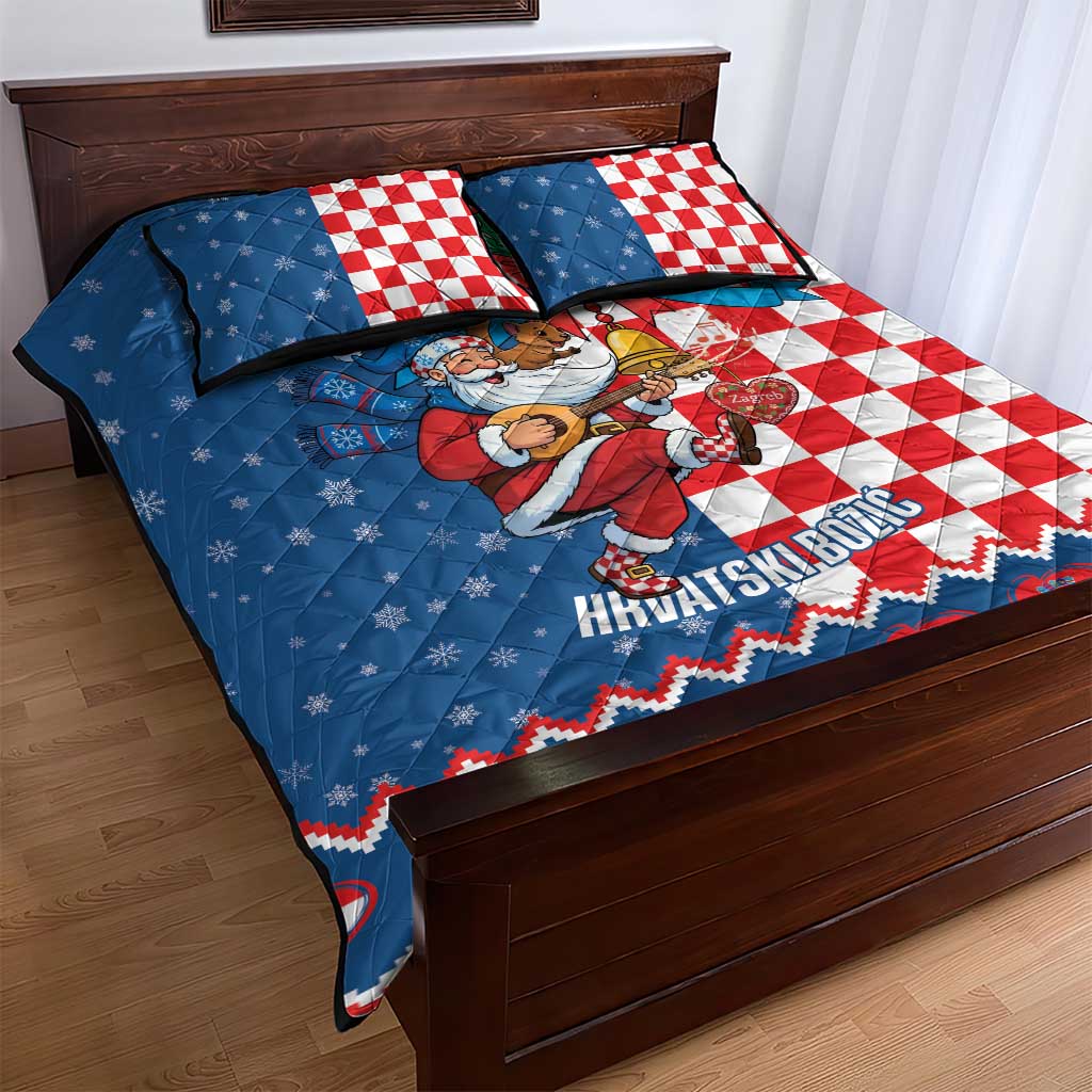 Funny Croatia Ugly Christmas Quilt Bed Set Checkerboard Flag Santa Zagreb Design - Wonder Print Shop