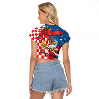 Funny Croatia Ugly Christmas Raglan Cropped T Shirt Checkerboard Flag Santa Zagreb Design - Wonder Print Shop