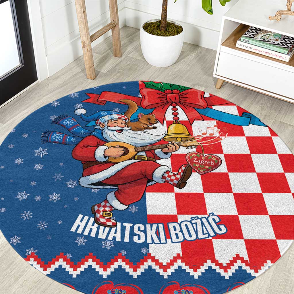 Funny Croatia Ugly Christmas Round Carpet Checkerboard Flag Santa Zagreb Design - Wonder Print Shop