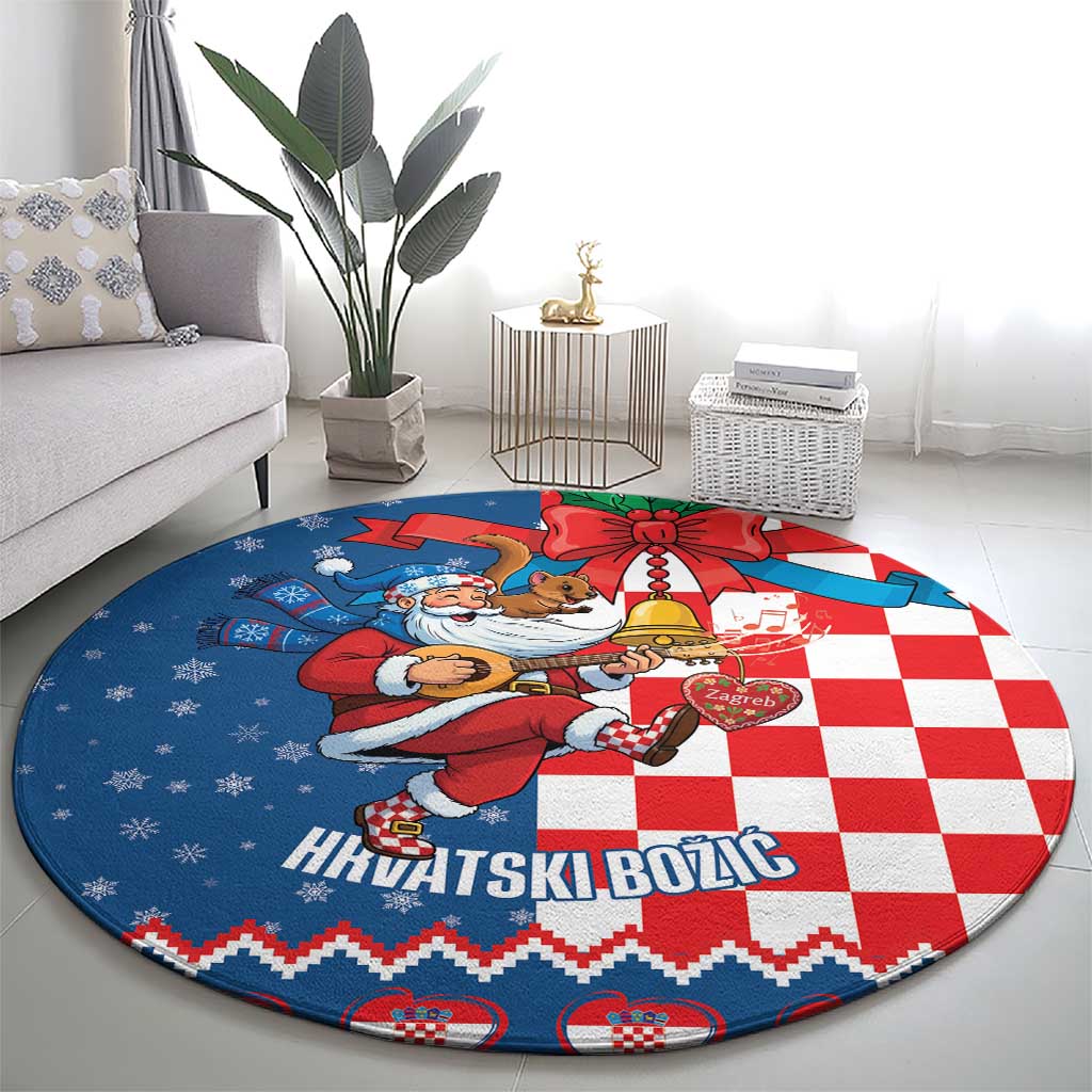 Funny Croatia Ugly Christmas Round Carpet Checkerboard Flag Santa Zagreb Design - Wonder Print Shop