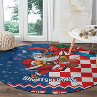Funny Croatia Ugly Christmas Round Carpet Checkerboard Flag Santa Zagreb Design - Wonder Print Shop