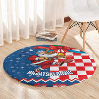 Funny Croatia Ugly Christmas Round Carpet Checkerboard Flag Santa Zagreb Design - Wonder Print Shop