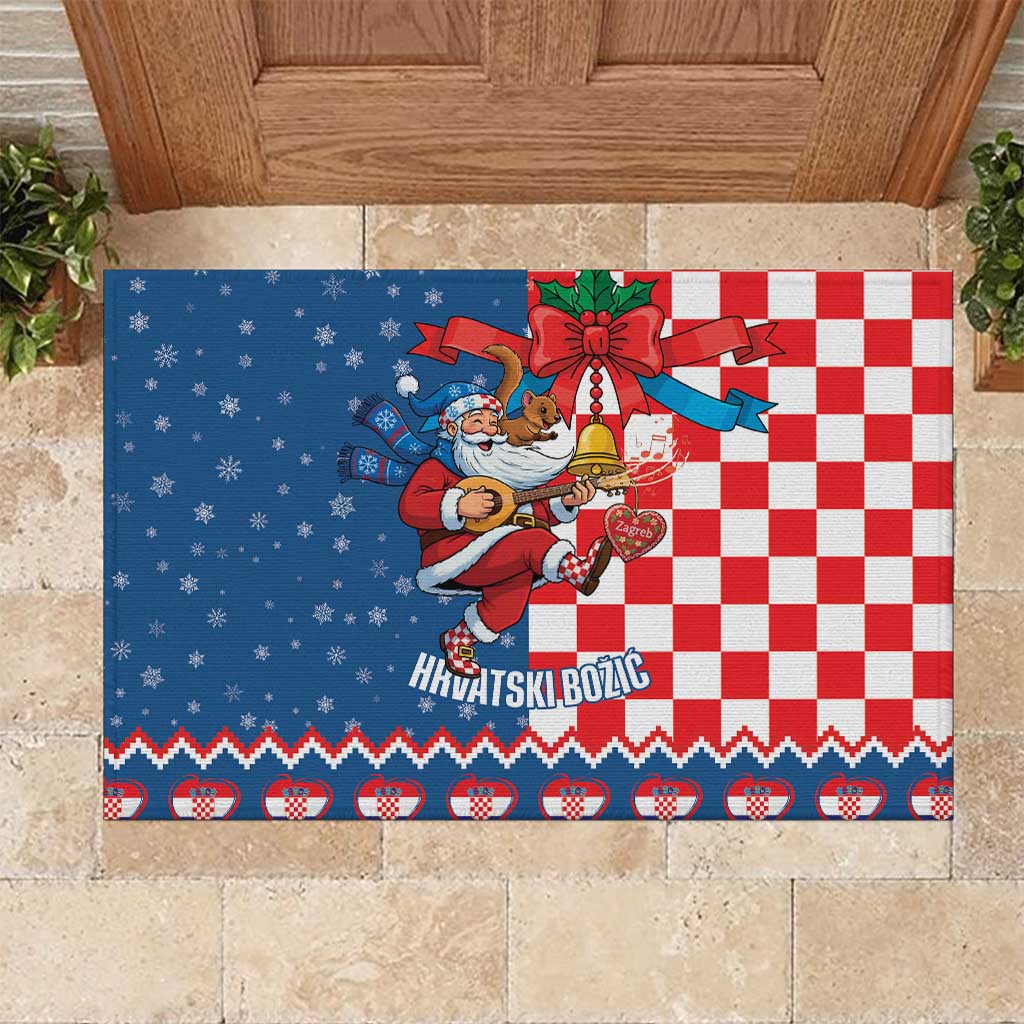 Funny Croatia Ugly Christmas Rubber Doormat Checkerboard Flag Santa Zagreb Design - Wonder Print Shop