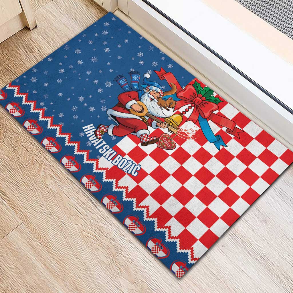 Funny Croatia Ugly Christmas Rubber Doormat Checkerboard Flag Santa Zagreb Design - Wonder Print Shop