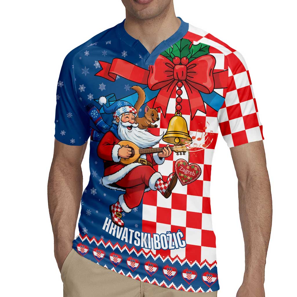 Funny Croatia Ugly Christmas Rugby Jersey Checkerboard Flag Santa Zagreb Design - Wonder Print Shop