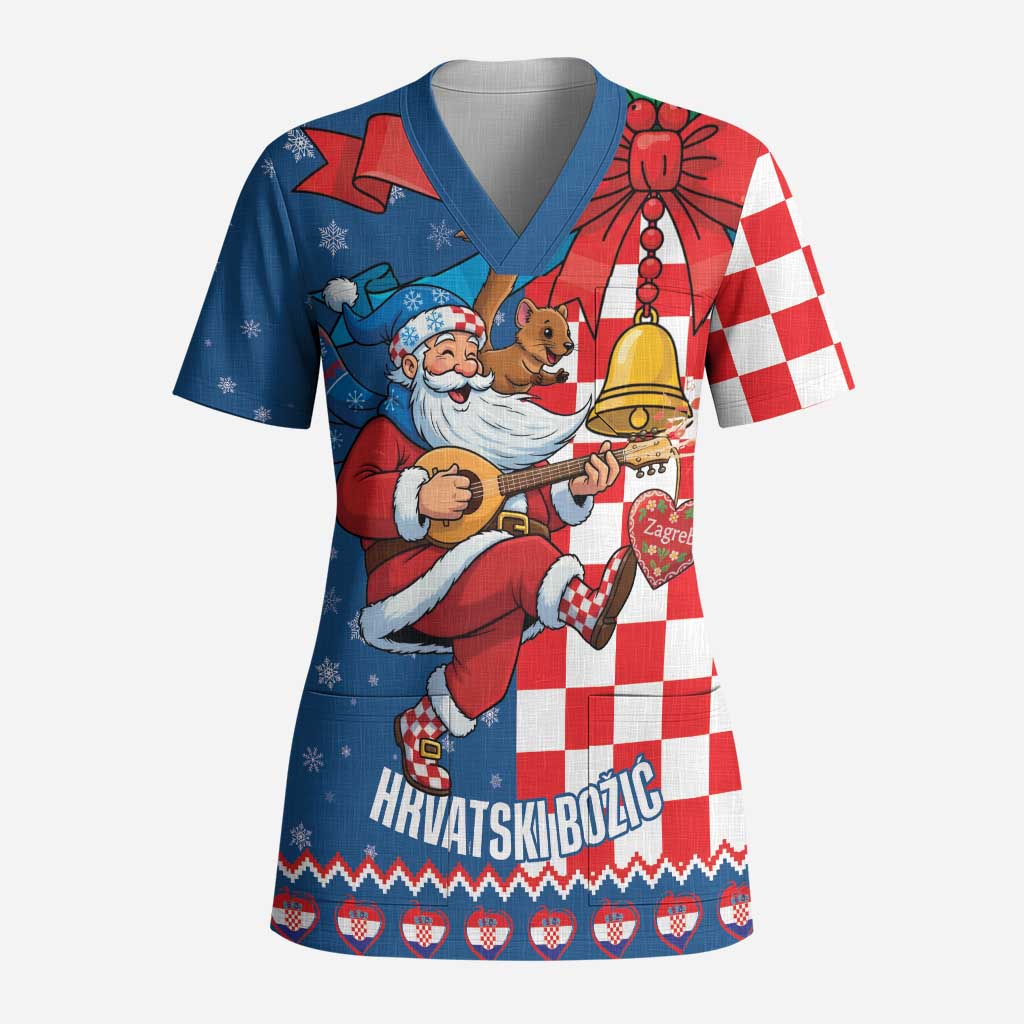 Funny Croatia Ugly Christmas Scrub Top Checkerboard Flag Santa Zagreb Design - Wonder Print Shop