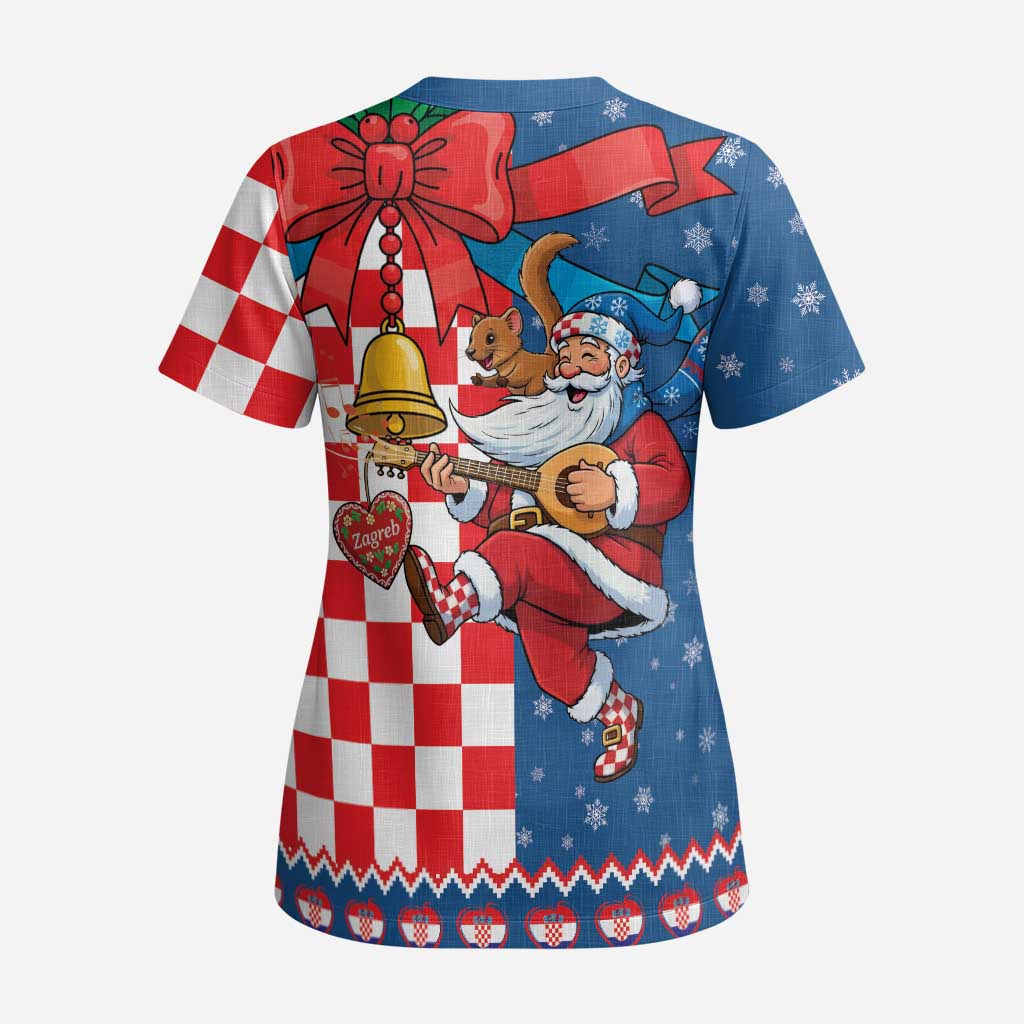 Funny Croatia Ugly Christmas Scrub Top Checkerboard Flag Santa Zagreb Design - Wonder Print Shop