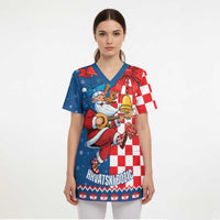 Funny Croatia Ugly Christmas Scrub Top Checkerboard Flag Santa Zagreb Design - Wonder Print Shop