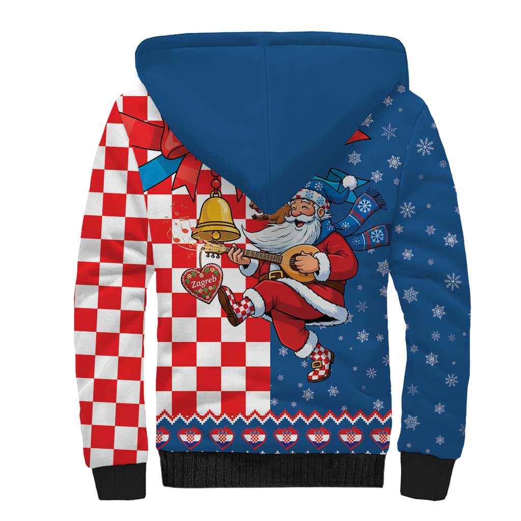 Funny Croatia Ugly Christmas Sherpa Hoodie Checkerboard Flag Santa Zagreb Design - Wonder Print Shop