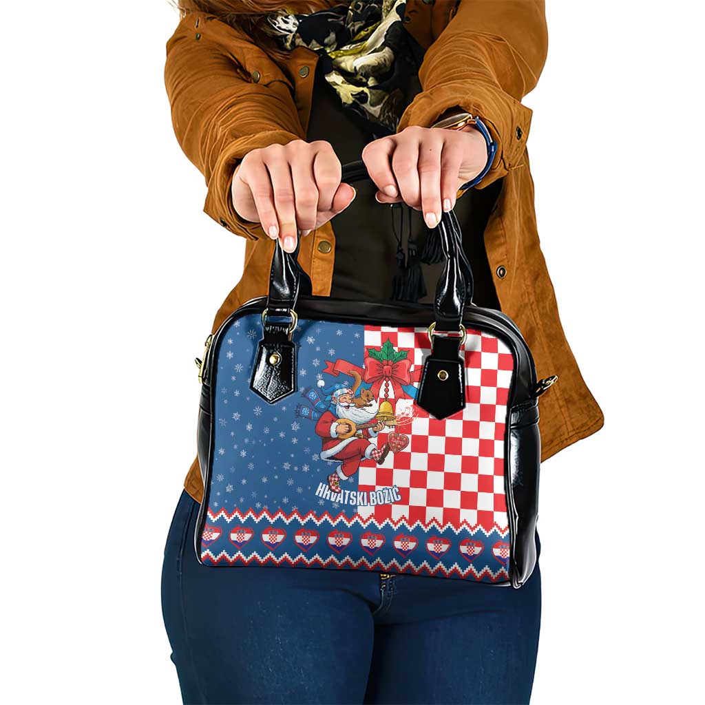 Funny Croatia Ugly Christmas Shoulder Handbag Checkerboard Flag Santa Zagreb Design - Wonder Print Shop
