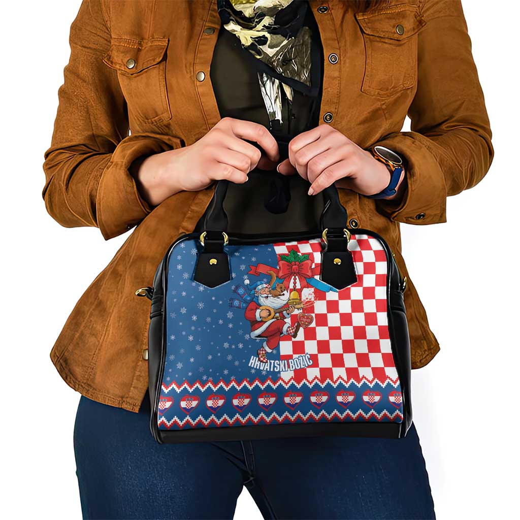 Funny Croatia Ugly Christmas Shoulder Handbag Checkerboard Flag Santa Zagreb Design - Wonder Print Shop