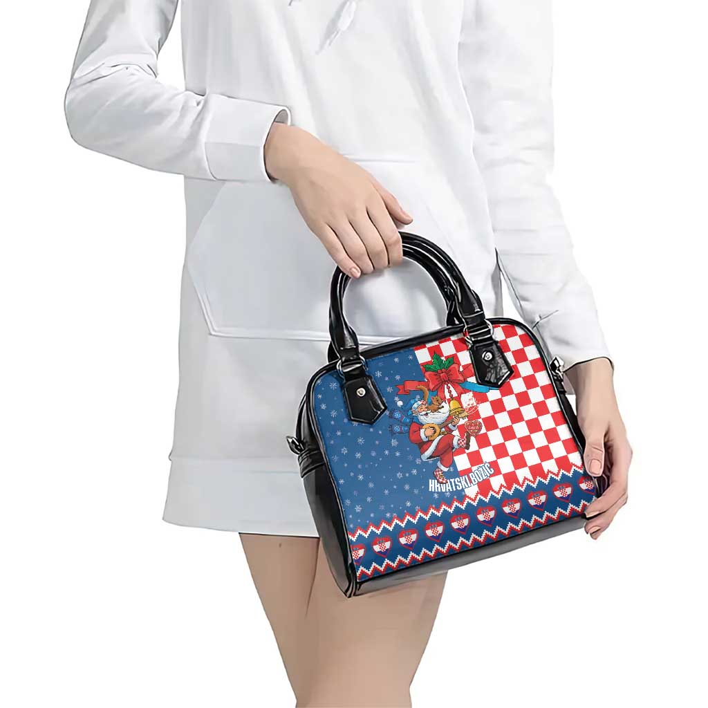Funny Croatia Ugly Christmas Shoulder Handbag Checkerboard Flag Santa Zagreb Design - Wonder Print Shop