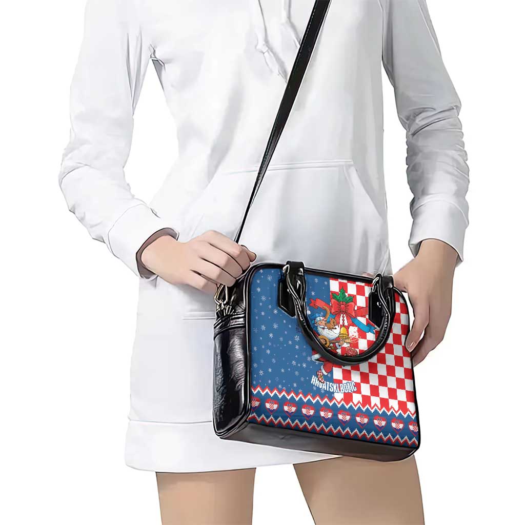 Funny Croatia Ugly Christmas Shoulder Handbag Checkerboard Flag Santa Zagreb Design - Wonder Print Shop