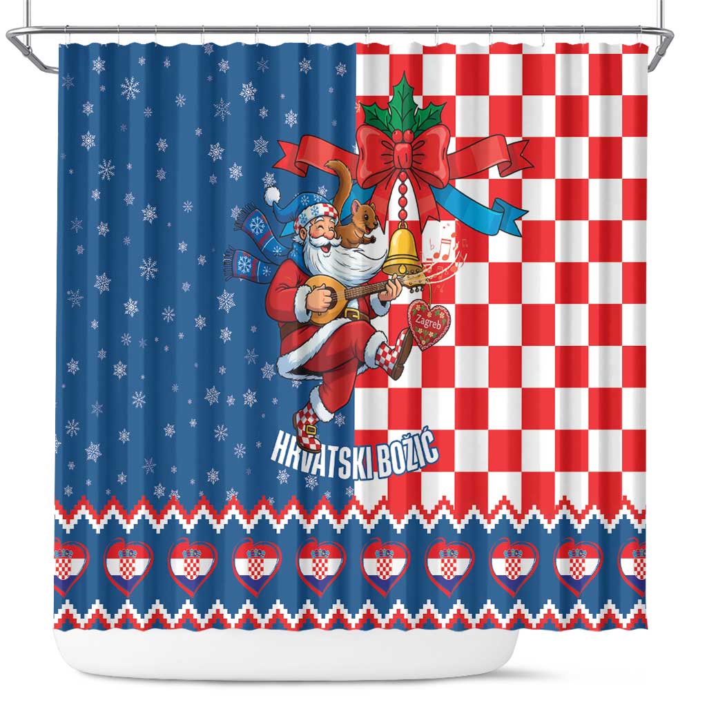 Funny Croatia Ugly Christmas Shower Curtain Checkerboard Flag Santa Zagreb Design - Wonder Print Shop