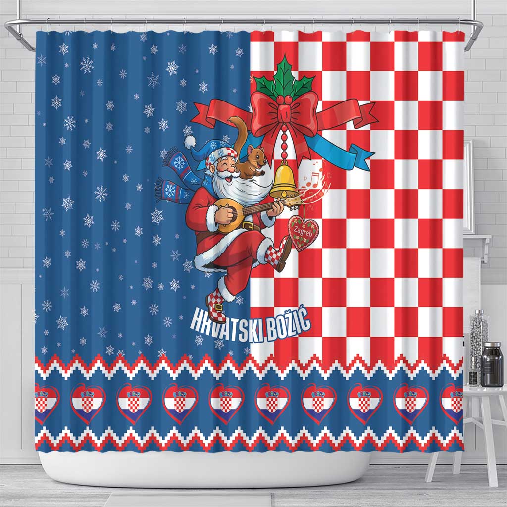 Funny Croatia Ugly Christmas Shower Curtain Checkerboard Flag Santa Zagreb Design - Wonder Print Shop