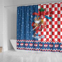 Funny Croatia Ugly Christmas Shower Curtain Checkerboard Flag Santa Zagreb Design - Wonder Print Shop