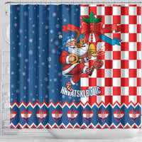 Funny Croatia Ugly Christmas Shower Curtain Checkerboard Flag Santa Zagreb Design - Wonder Print Shop