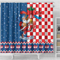Funny Croatia Ugly Christmas Shower Curtain Checkerboard Flag Santa Zagreb Design - Wonder Print Shop