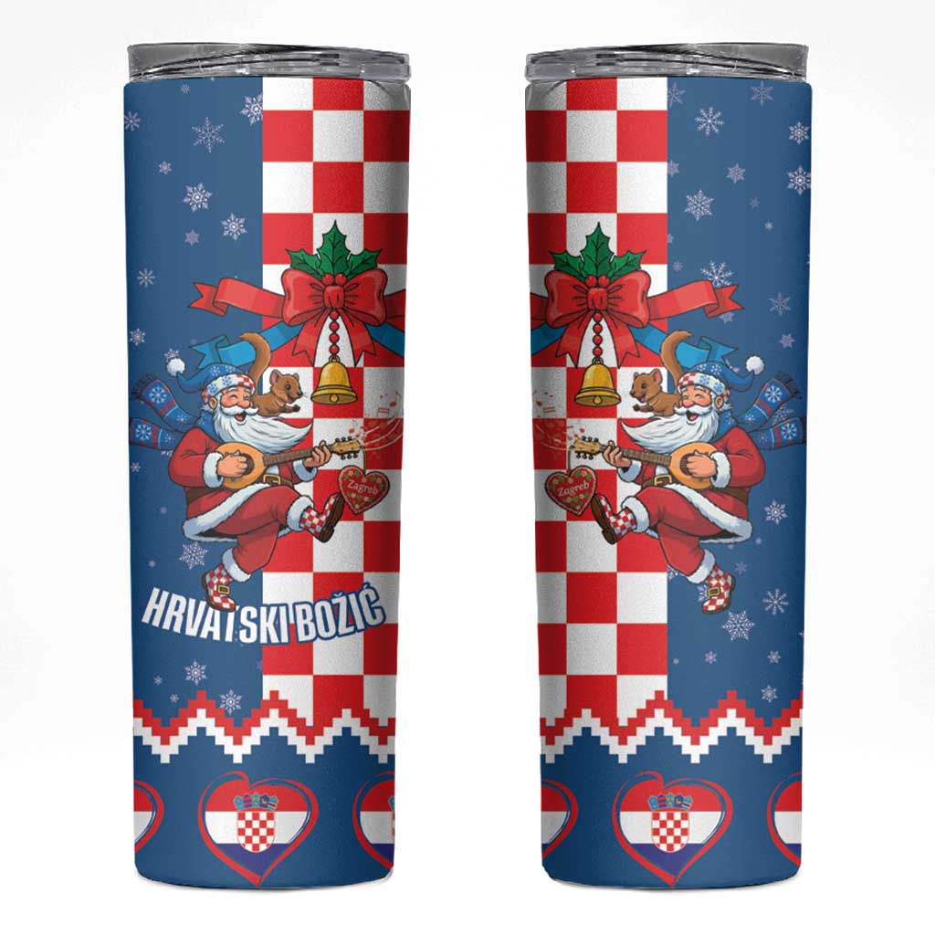 Funny Croatia Ugly Christmas Skinny Tumbler Checkerboard Flag Santa Zagreb Design - Wonder Print Shop