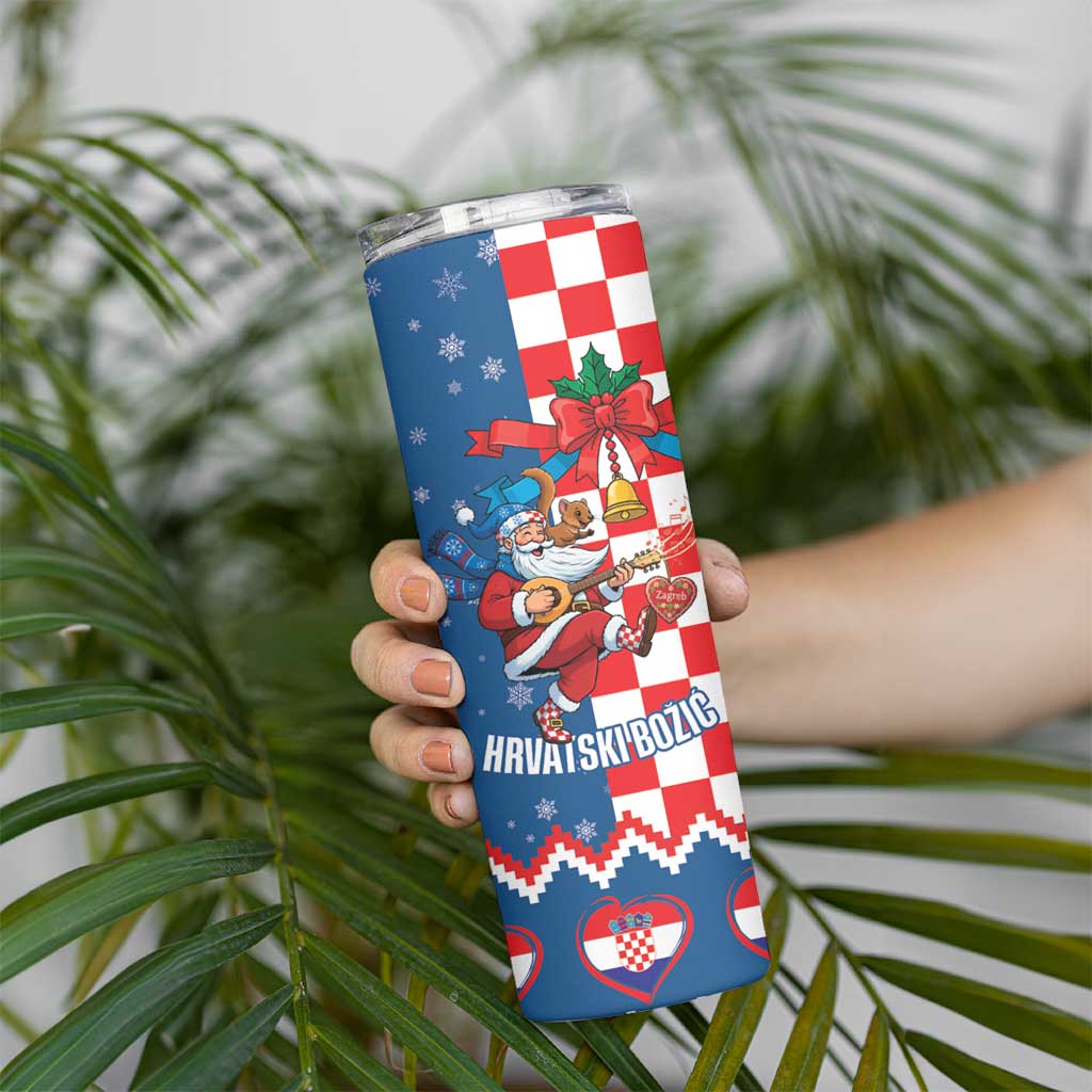 Funny Croatia Ugly Christmas Skinny Tumbler Checkerboard Flag Santa Zagreb Design - Wonder Print Shop