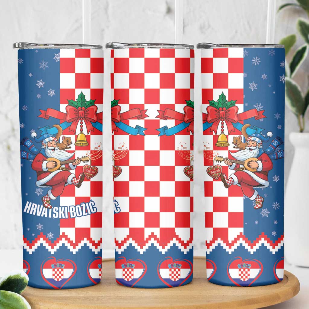 Funny Croatia Ugly Christmas Skinny Tumbler Checkerboard Flag Santa Zagreb Design - Wonder Print Shop