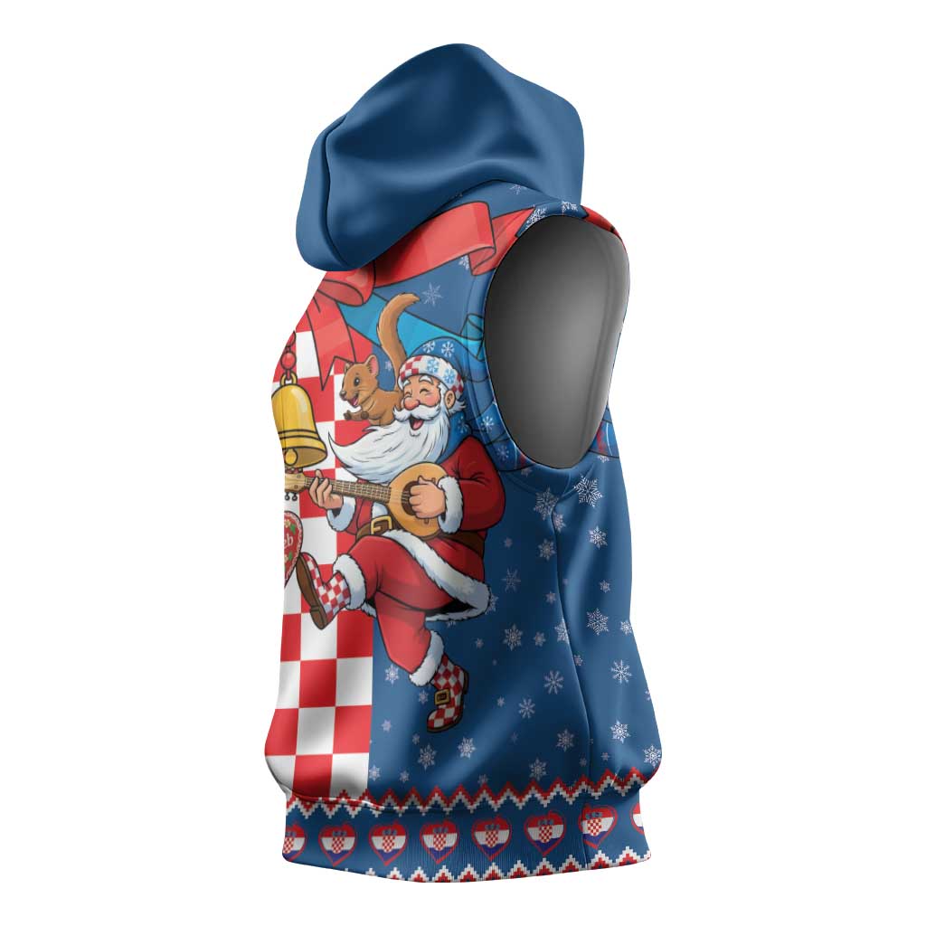 Funny Croatia Ugly Christmas Sleeveless Hoodie Checkerboard Flag Santa Zagreb Design - Wonder Print Shop