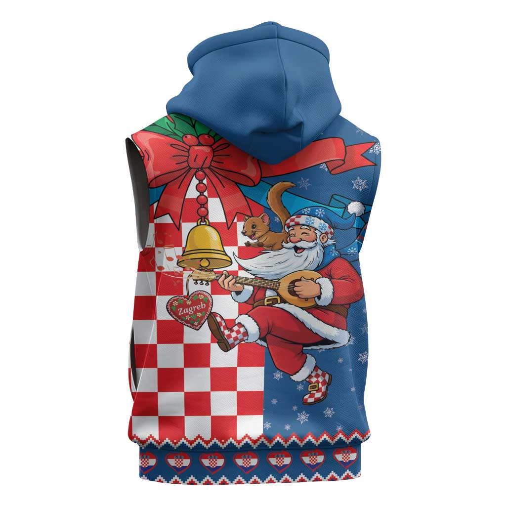 Funny Croatia Ugly Christmas Sleeveless Zip Hoodie Checkerboard Flag Santa Zagreb Design - Wonder Print Shop