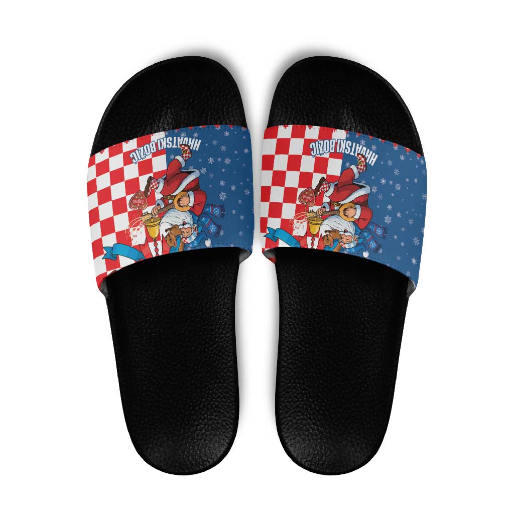 Funny Croatia Ugly Christmas Slide Sandals Checkerboard Flag Santa Zagreb Design - Wonder Print Shop