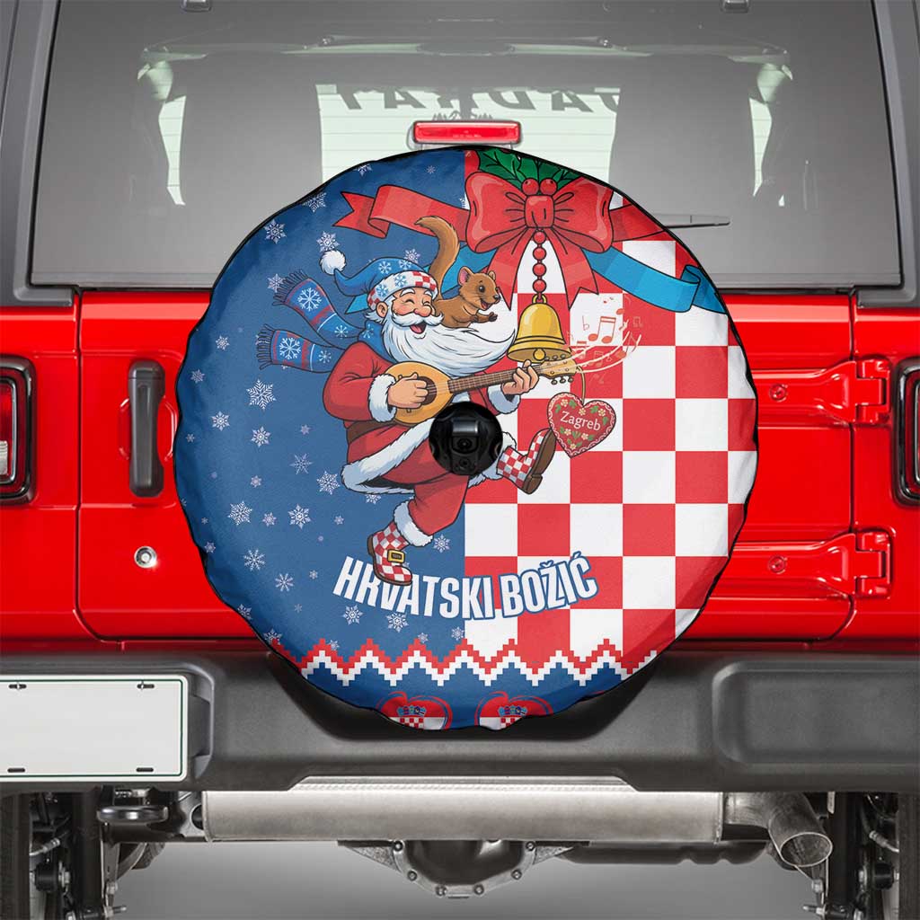 Funny Croatia Ugly Christmas Spare Tire Cover Checkerboard Flag Santa Zagreb Design - Wonder Print Shop