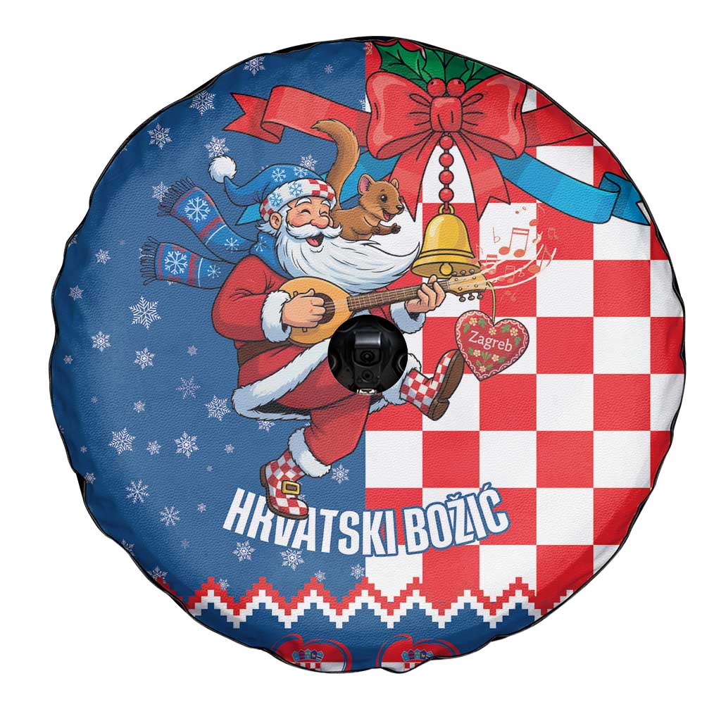 Funny Croatia Ugly Christmas Spare Tire Cover Checkerboard Flag Santa Zagreb Design - Wonder Print Shop