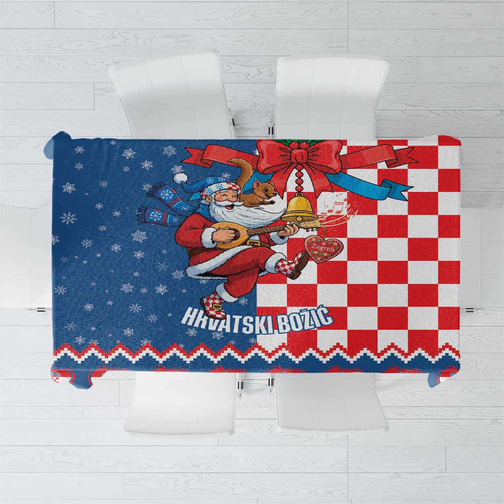Funny Croatia Ugly Christmas Tablecloth Checkerboard Flag Santa Zagreb Design - Wonder Print Shop