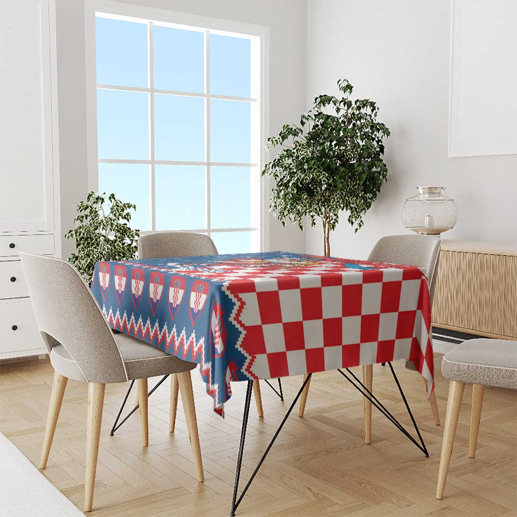 Funny Croatia Ugly Christmas Tablecloth Checkerboard Flag Santa Zagreb Design - Wonder Print Shop