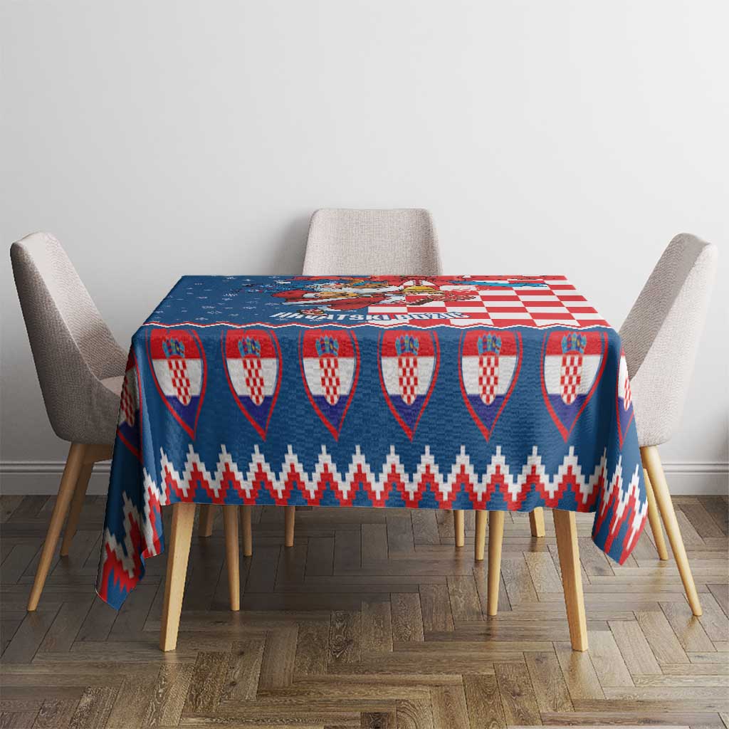 Funny Croatia Ugly Christmas Tablecloth Checkerboard Flag Santa Zagreb Design - Wonder Print Shop