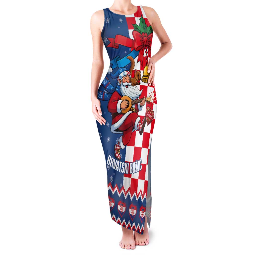 Funny Croatia Ugly Christmas Tank Maxi Dress Checkerboard Flag Santa Zagreb Design - Wonder Print Shop