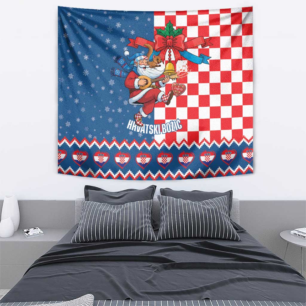 Funny Croatia Ugly Christmas Tapestry Checkerboard Flag Santa Zagreb Design - Wonder Print Shop
