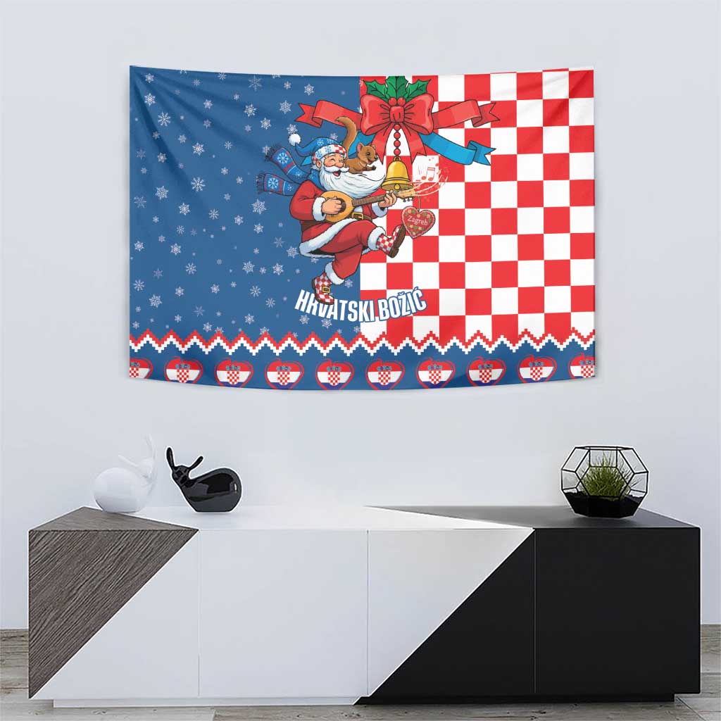 Funny Croatia Ugly Christmas Tapestry Checkerboard Flag Santa Zagreb Design - Wonder Print Shop