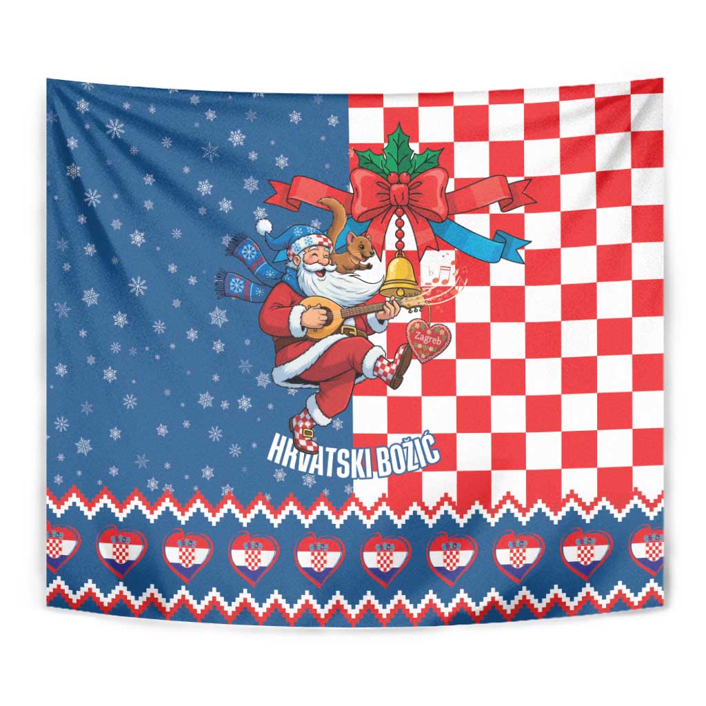 Funny Croatia Ugly Christmas Tapestry Checkerboard Flag Santa Zagreb Design - Wonder Print Shop