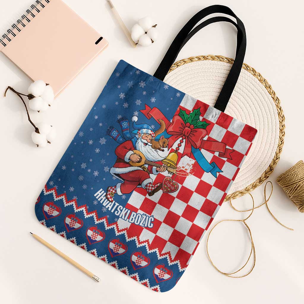Funny Croatia Ugly Christmas Tote Bag Checkerboard Flag Santa Zagreb Design - Wonder Print Shop