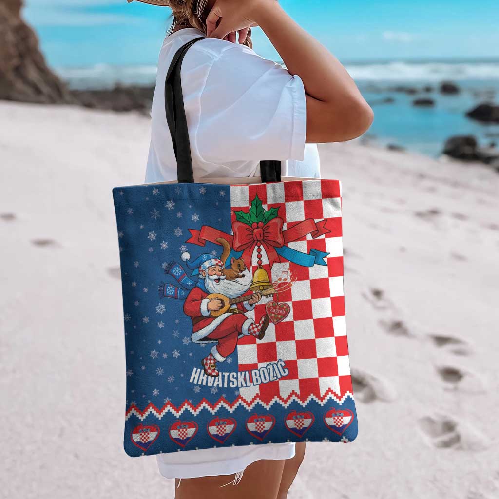 Funny Croatia Ugly Christmas Tote Bag Checkerboard Flag Santa Zagreb Design - Wonder Print Shop