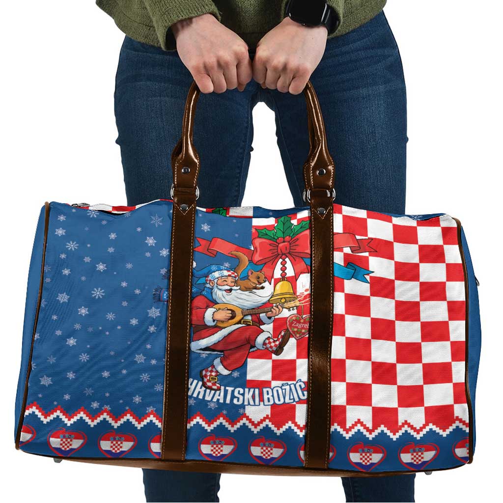 Funny Croatia Ugly Christmas Travel Bag Checkerboard Flag Santa Zagreb Design - Wonder Print Shop