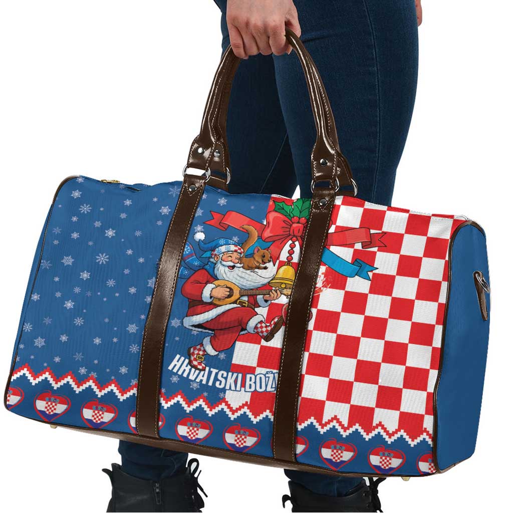 Funny Croatia Ugly Christmas Travel Bag Checkerboard Flag Santa Zagreb Design - Wonder Print Shop