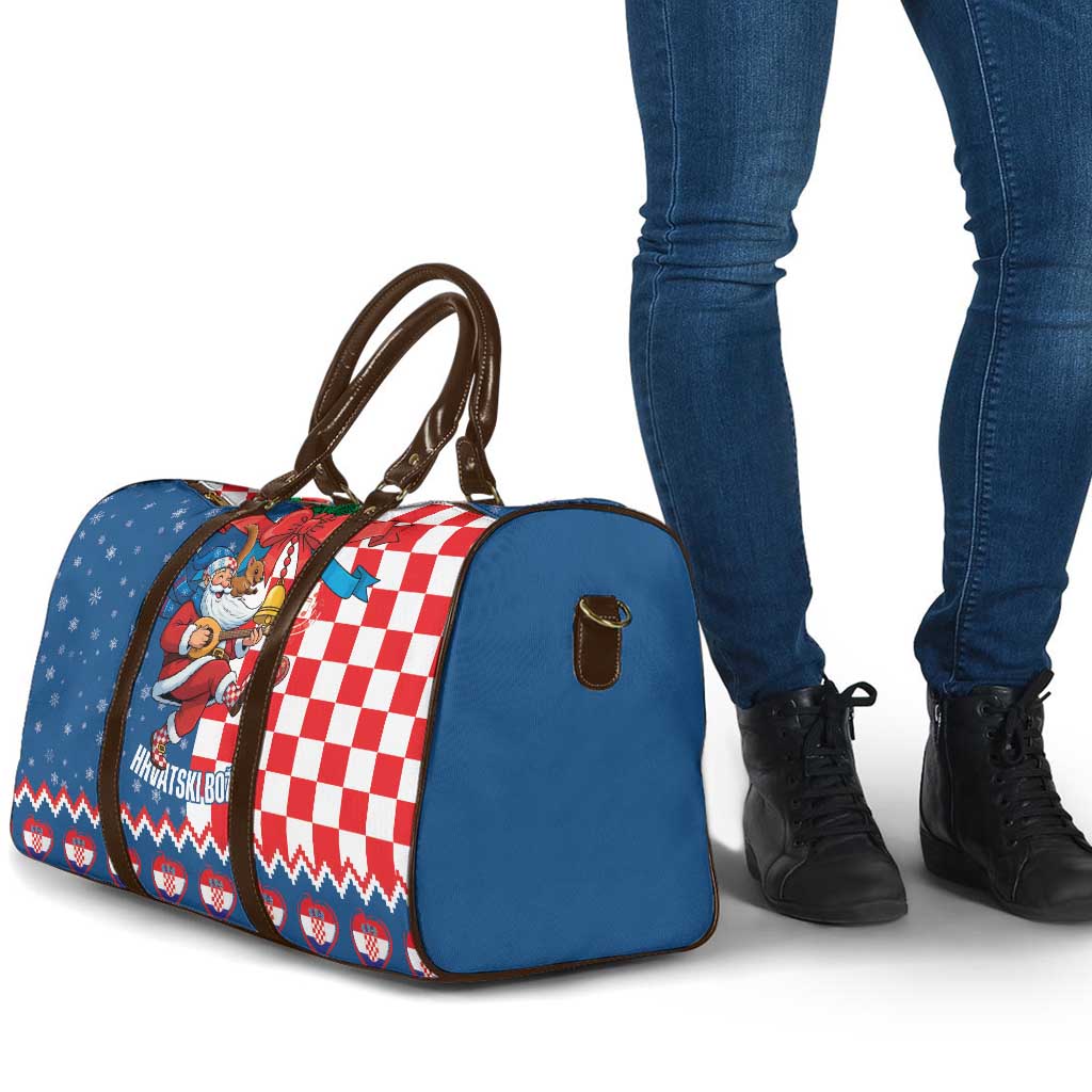 Funny Croatia Ugly Christmas Travel Bag Checkerboard Flag Santa Zagreb Design - Wonder Print Shop